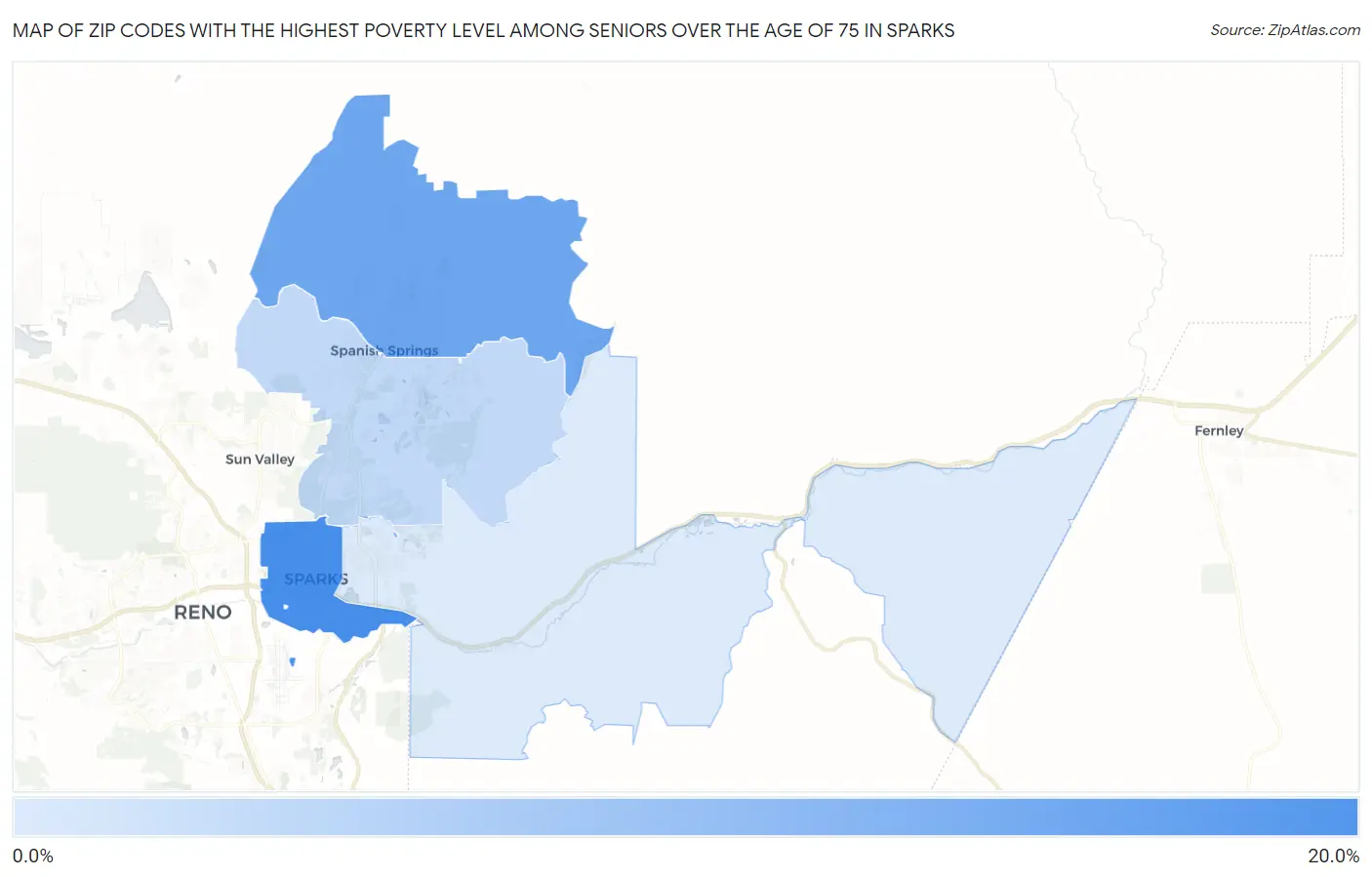 Zip Codes with the Highest Poverty Level Among Seniors Over the Age of 75 in Sparks Map