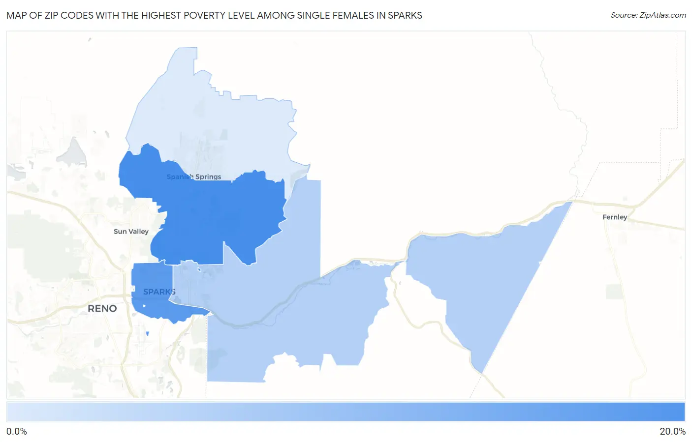 Zip Codes with the Highest Poverty Level Among Single Females in Sparks Map