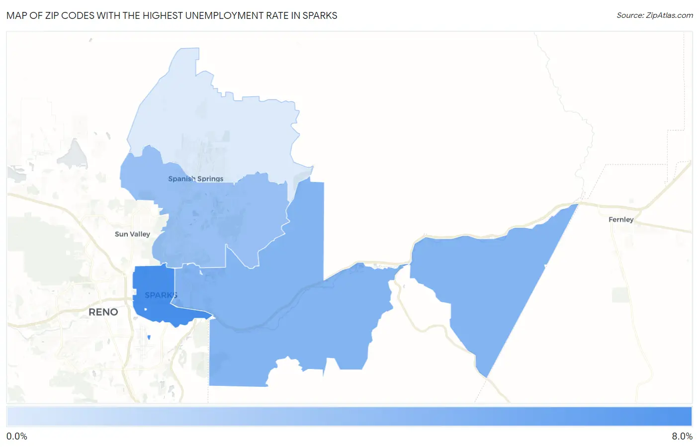 Zip Codes with the Highest Unemployment Rate in Sparks Map