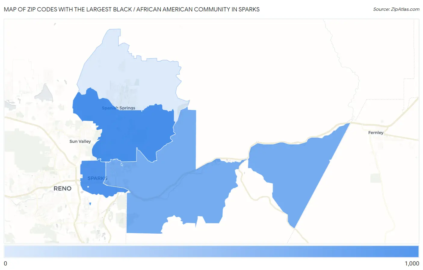 Zip Codes with the Largest Black / African American Community in Sparks Map