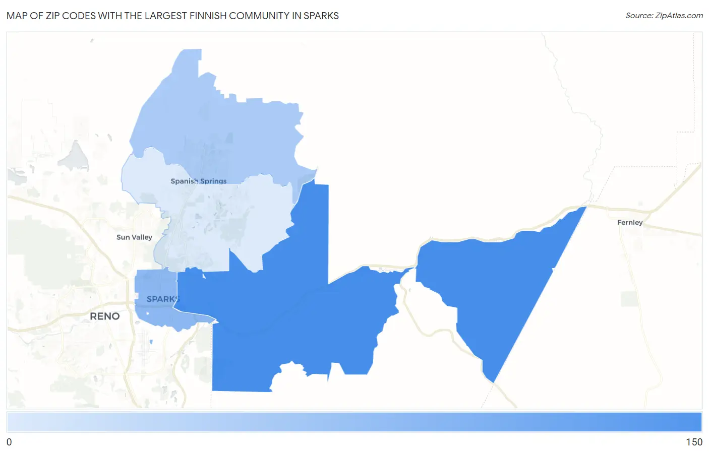 Zip Codes with the Largest Finnish Community in Sparks Map