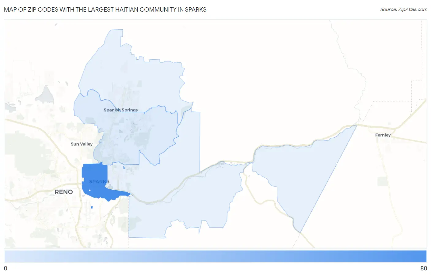 Zip Codes with the Largest Haitian Community in Sparks Map