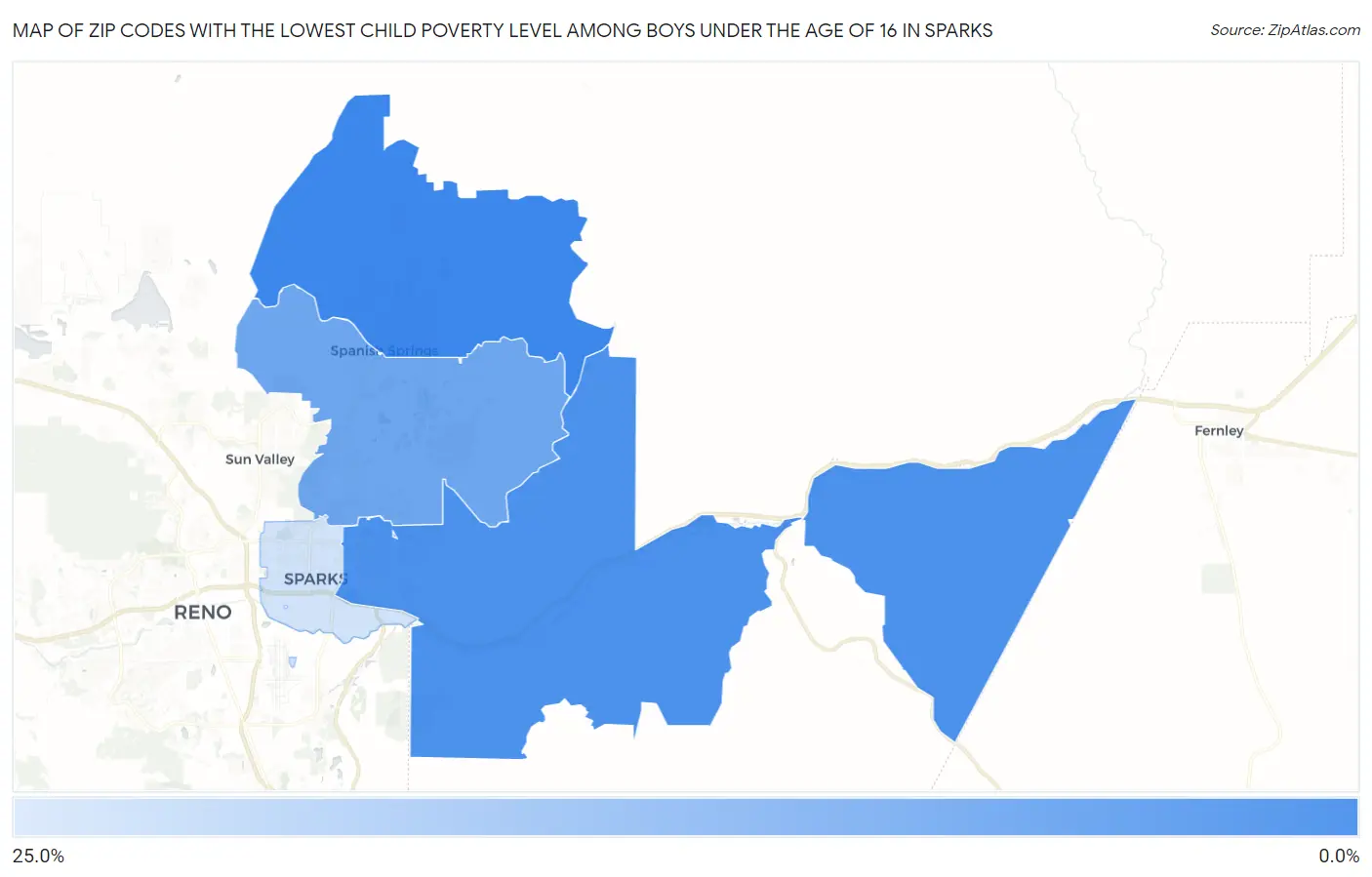 Zip Codes with the Lowest Child Poverty Level Among Boys Under the Age of 16 in Sparks Map