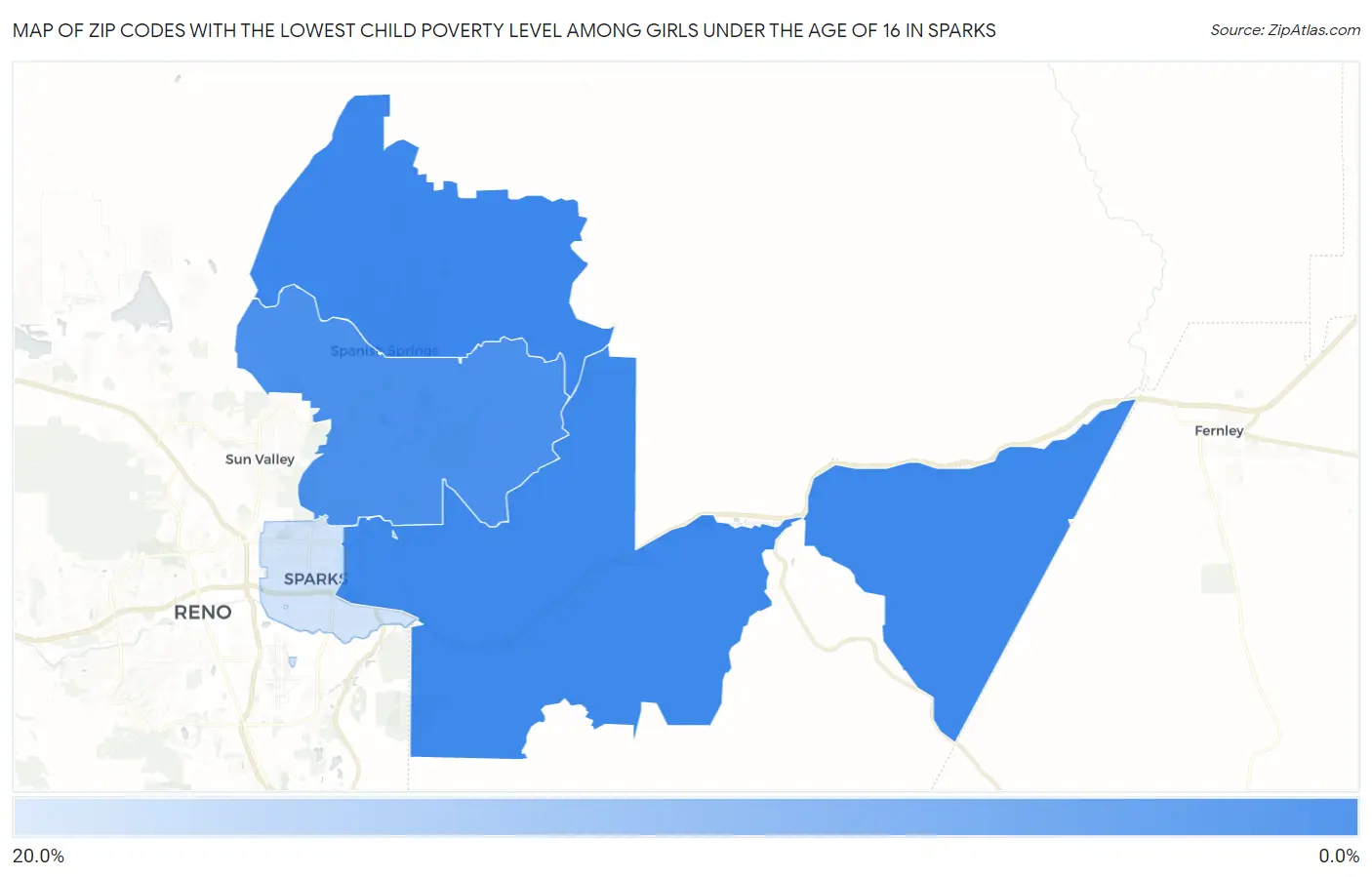 Zip Codes with the Lowest Child Poverty Level Among Girls Under the Age of 16 in Sparks Map