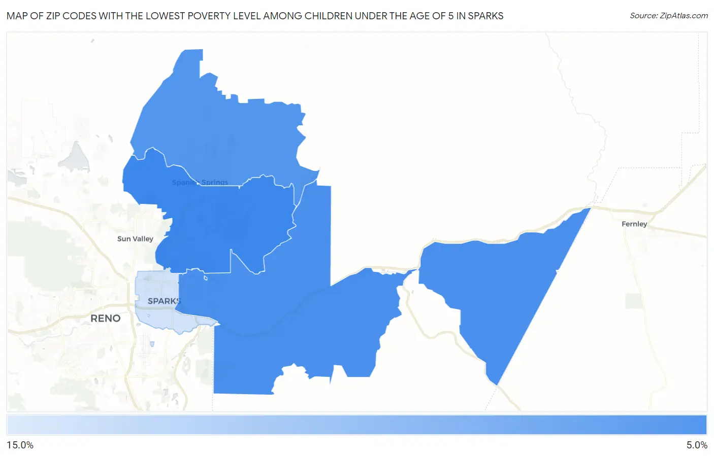 Zip Codes with the Lowest Poverty Level Among Children Under the Age of 5 in Sparks Map