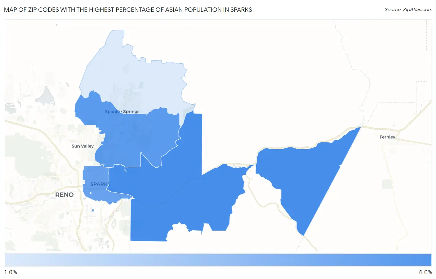 Zip Codes with the Highest Percentage of Asian Population in Sparks Map