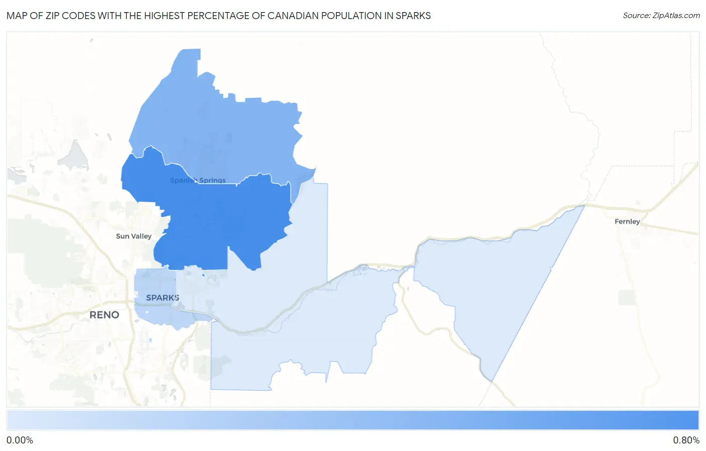 Zip Codes with the Highest Percentage of Canadian Population in Sparks Map