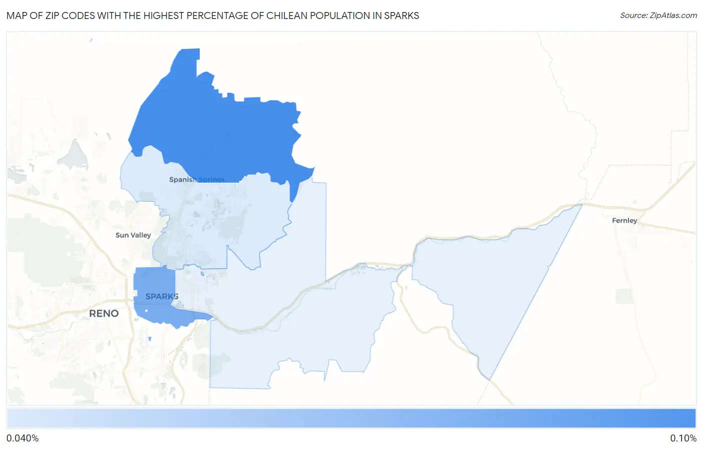 Zip Codes with the Highest Percentage of Chilean Population in Sparks Map