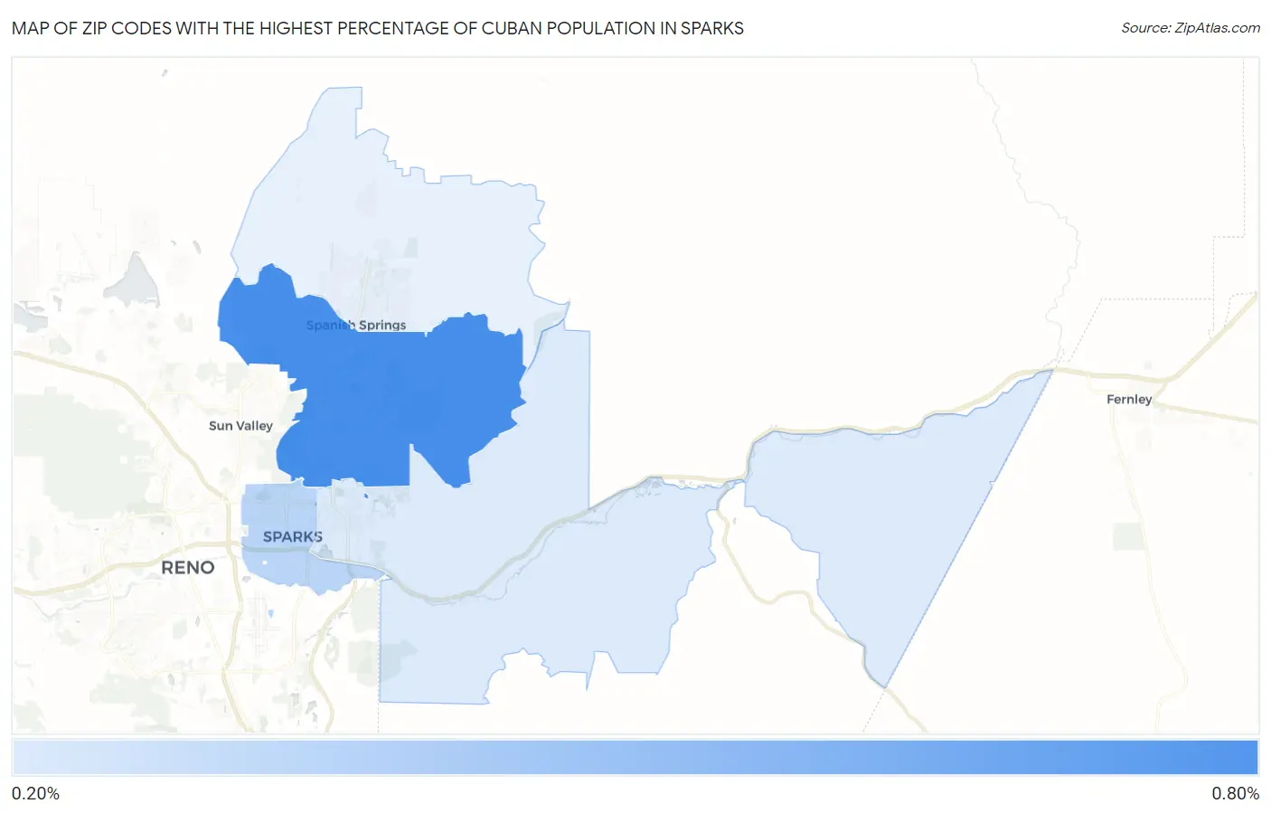 Zip Codes with the Highest Percentage of Cuban Population in Sparks Map