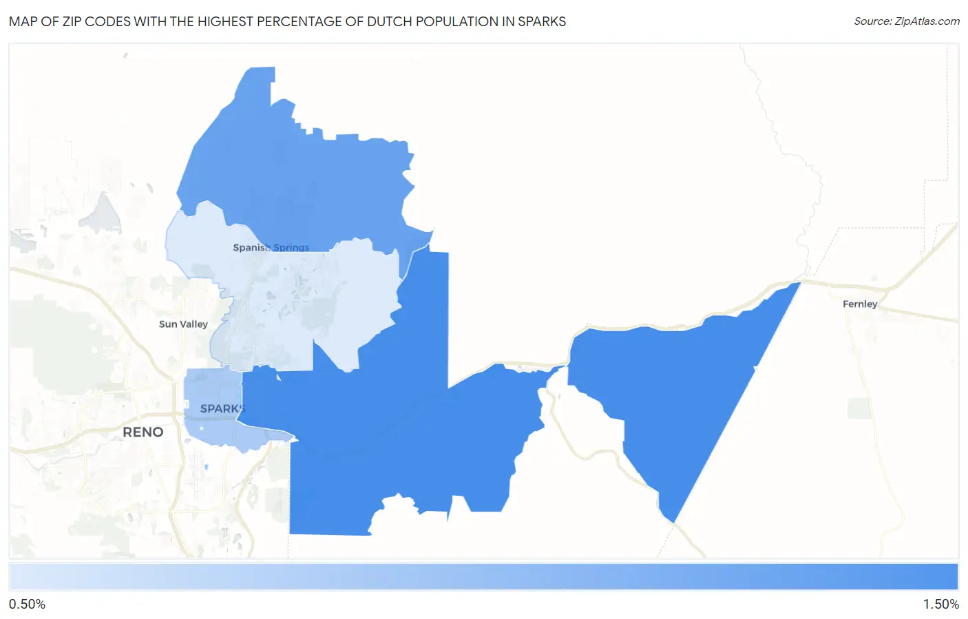 Zip Codes with the Highest Percentage of Dutch Population in Sparks Map