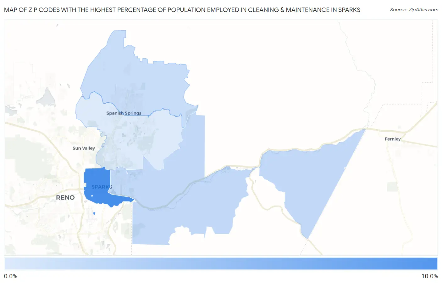 Zip Codes with the Highest Percentage of Population Employed in Cleaning & Maintenance in Sparks Map