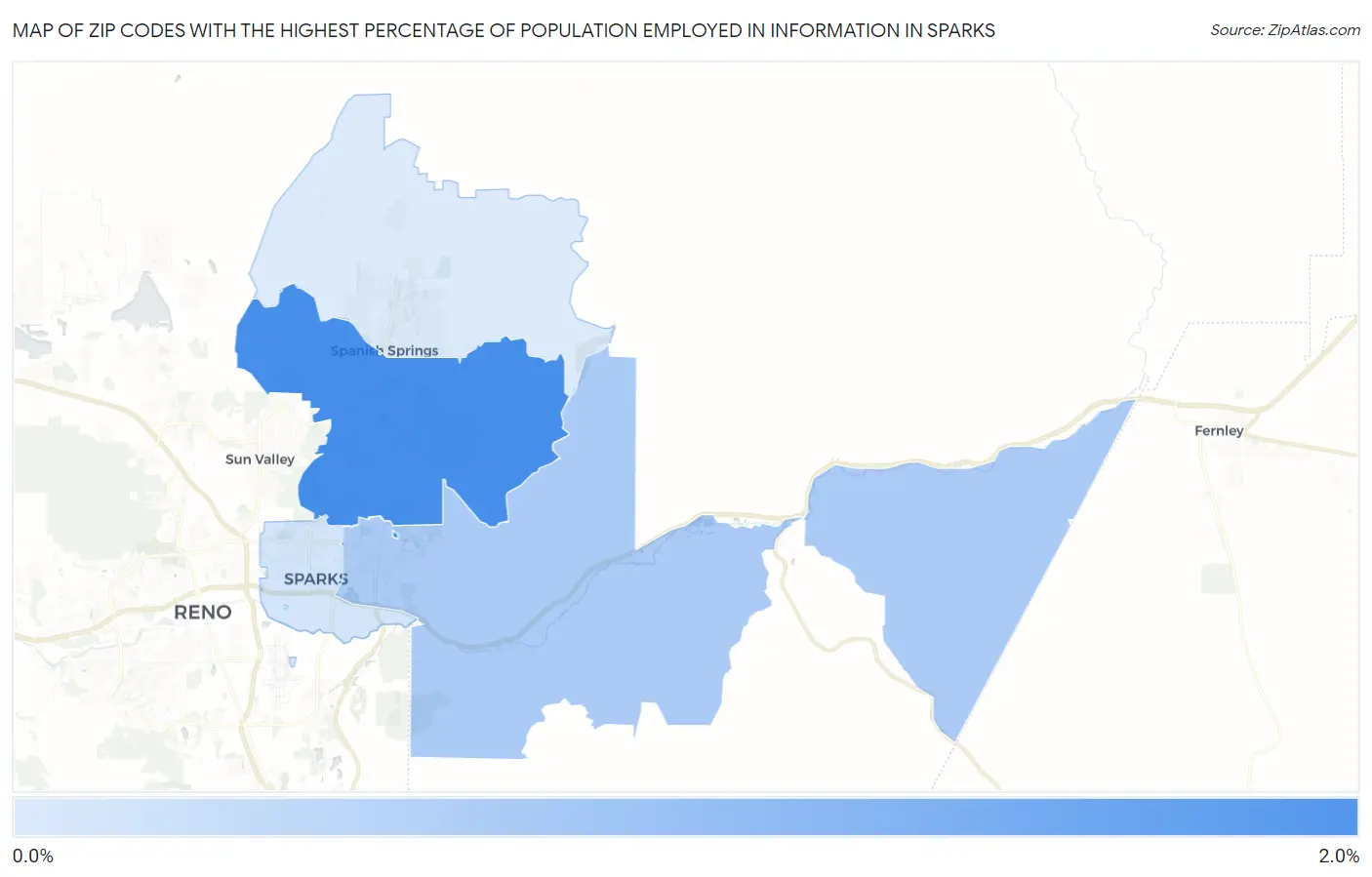 Zip Codes with the Highest Percentage of Population Employed in Information in Sparks Map