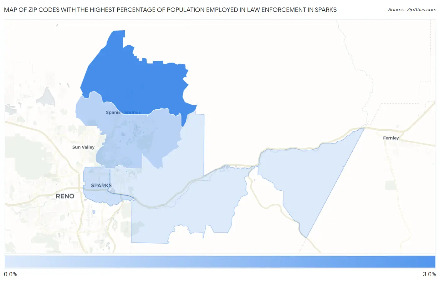 Zip Codes with the Highest Percentage of Population Employed in Law Enforcement in Sparks Map