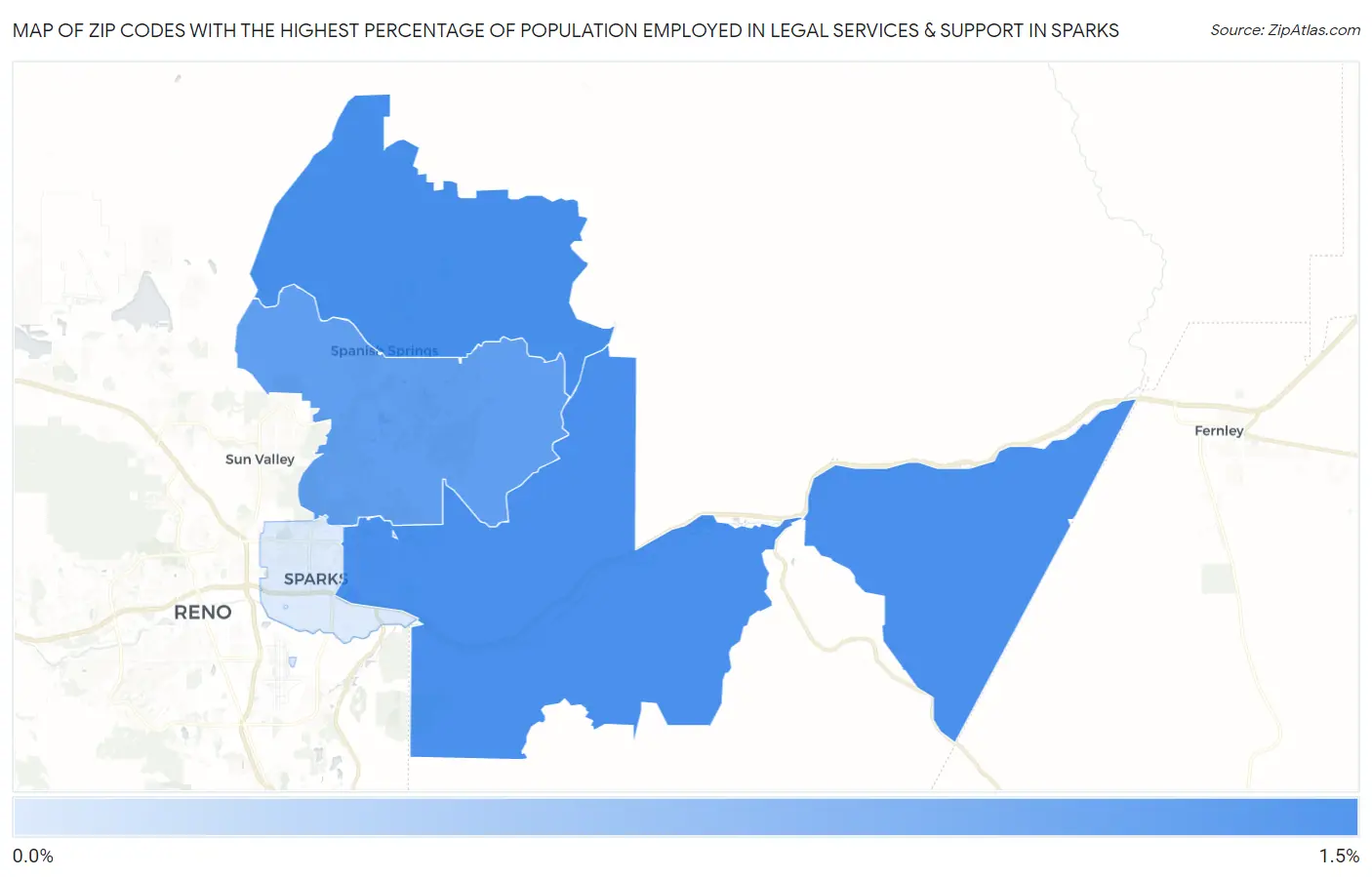 Zip Codes with the Highest Percentage of Population Employed in Legal Services & Support in Sparks Map