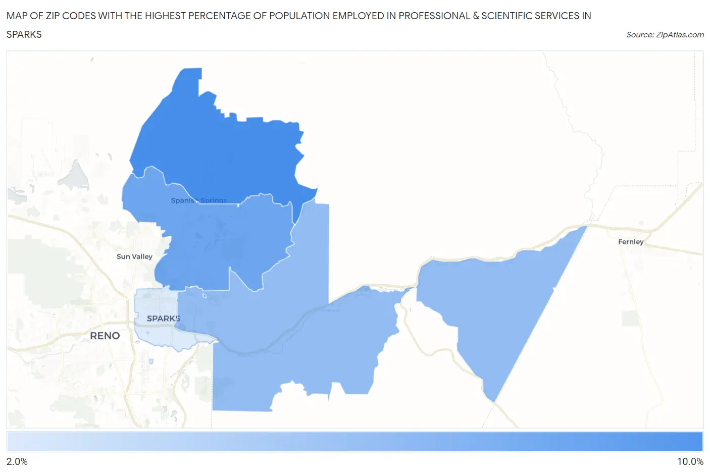 Zip Codes with the Highest Percentage of Population Employed in Professional & Scientific Services in Sparks Map