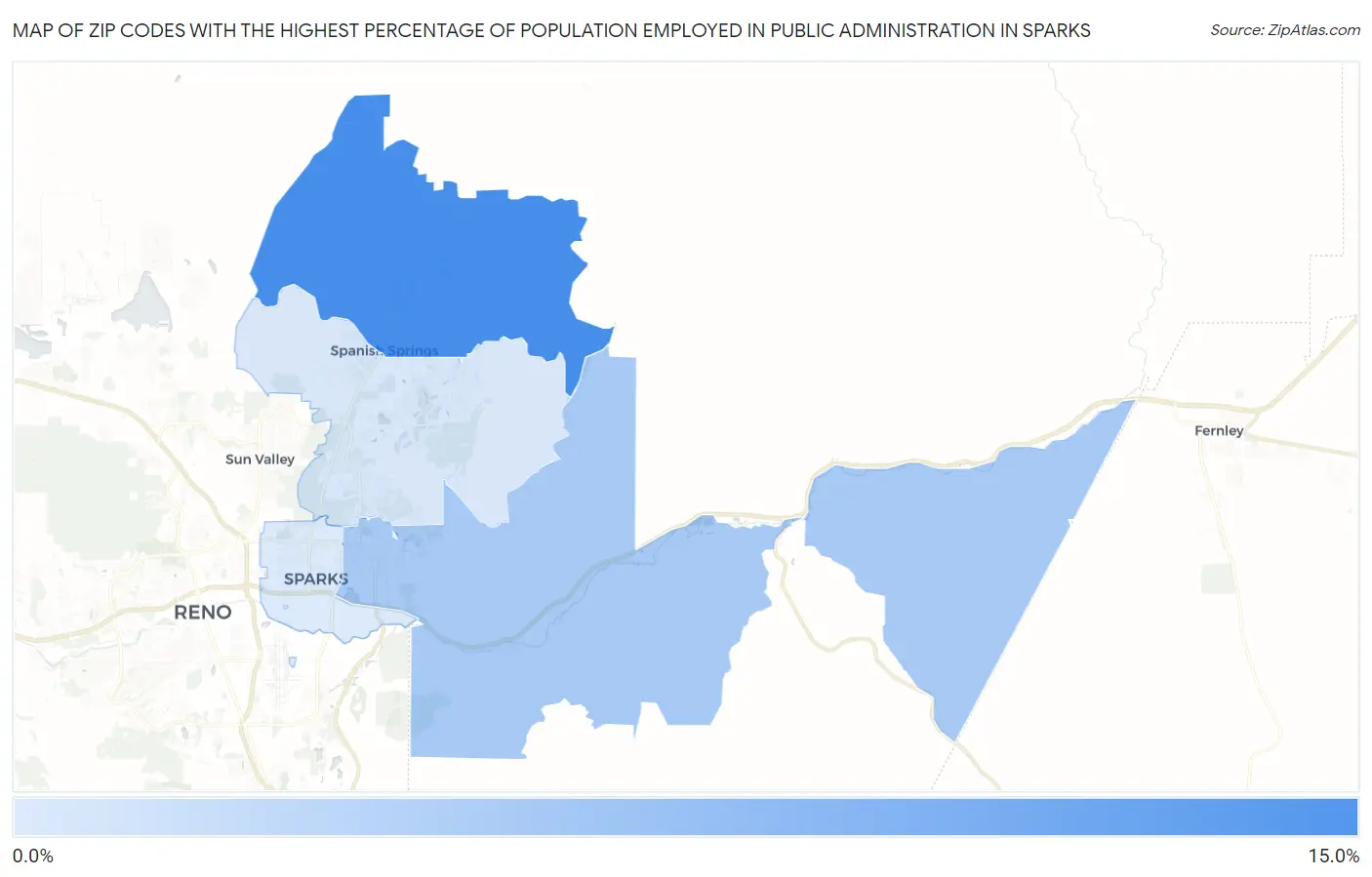 Zip Codes with the Highest Percentage of Population Employed in Public Administration in Sparks Map