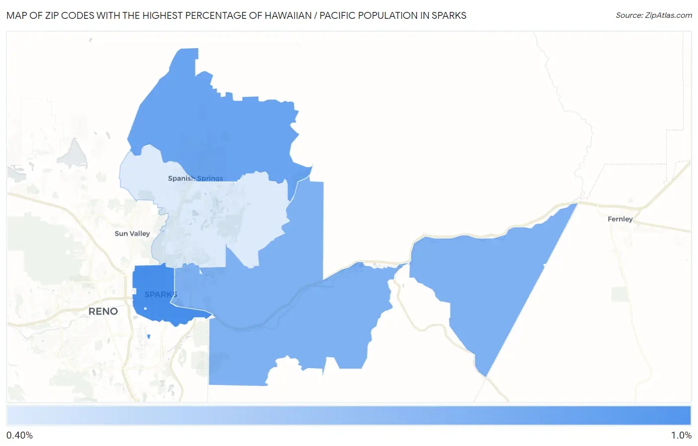 Zip Codes with the Highest Percentage of Hawaiian / Pacific Population in Sparks Map