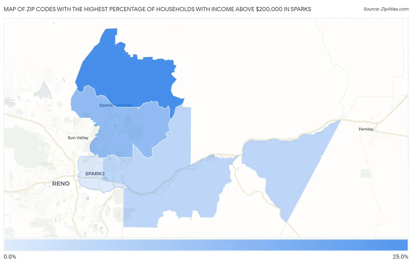 Zip Codes with the Highest Percentage of Households with Income Above $200,000 in Sparks Map