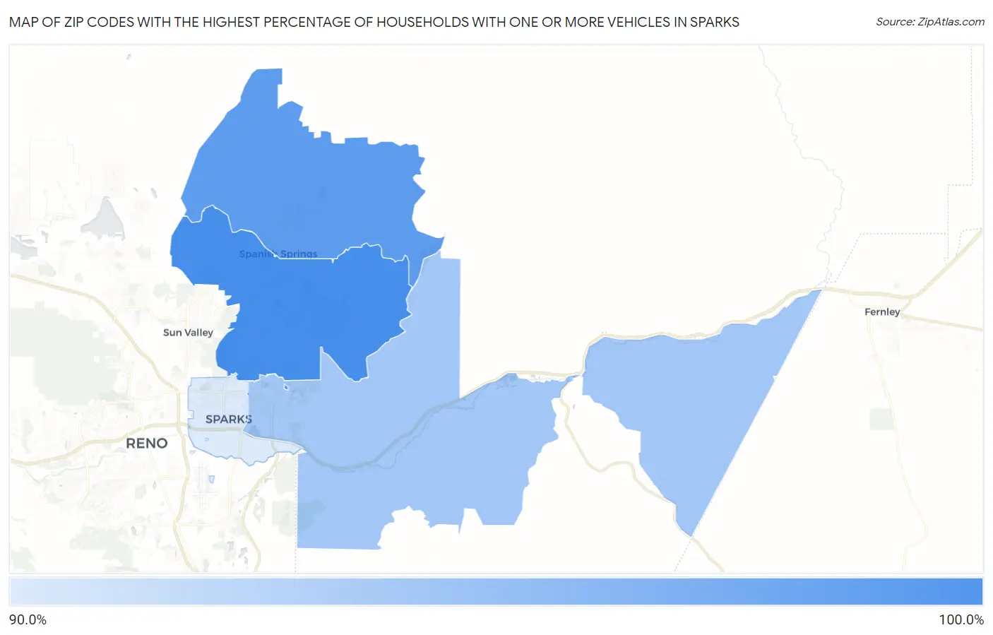 Zip Codes with the Highest Percentage of Households With One or more Vehicles in Sparks Map