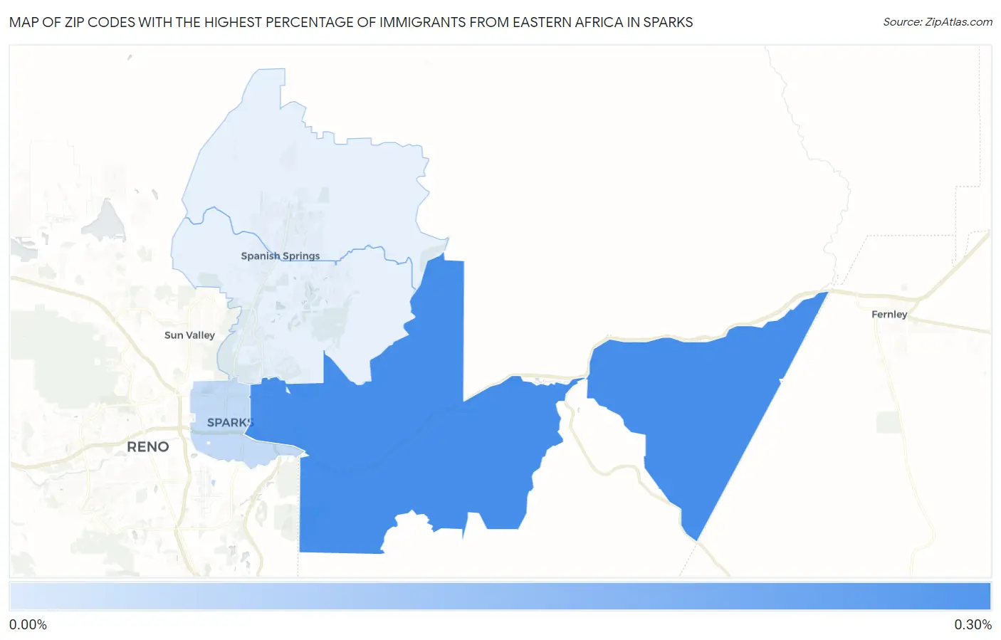 Zip Codes with the Highest Percentage of Immigrants from Eastern Africa in Sparks Map