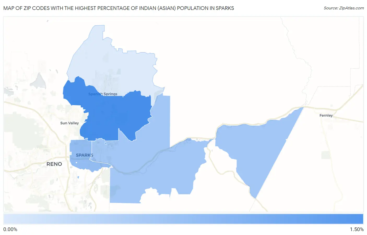 Zip Codes with the Highest Percentage of Indian (Asian) Population in Sparks Map
