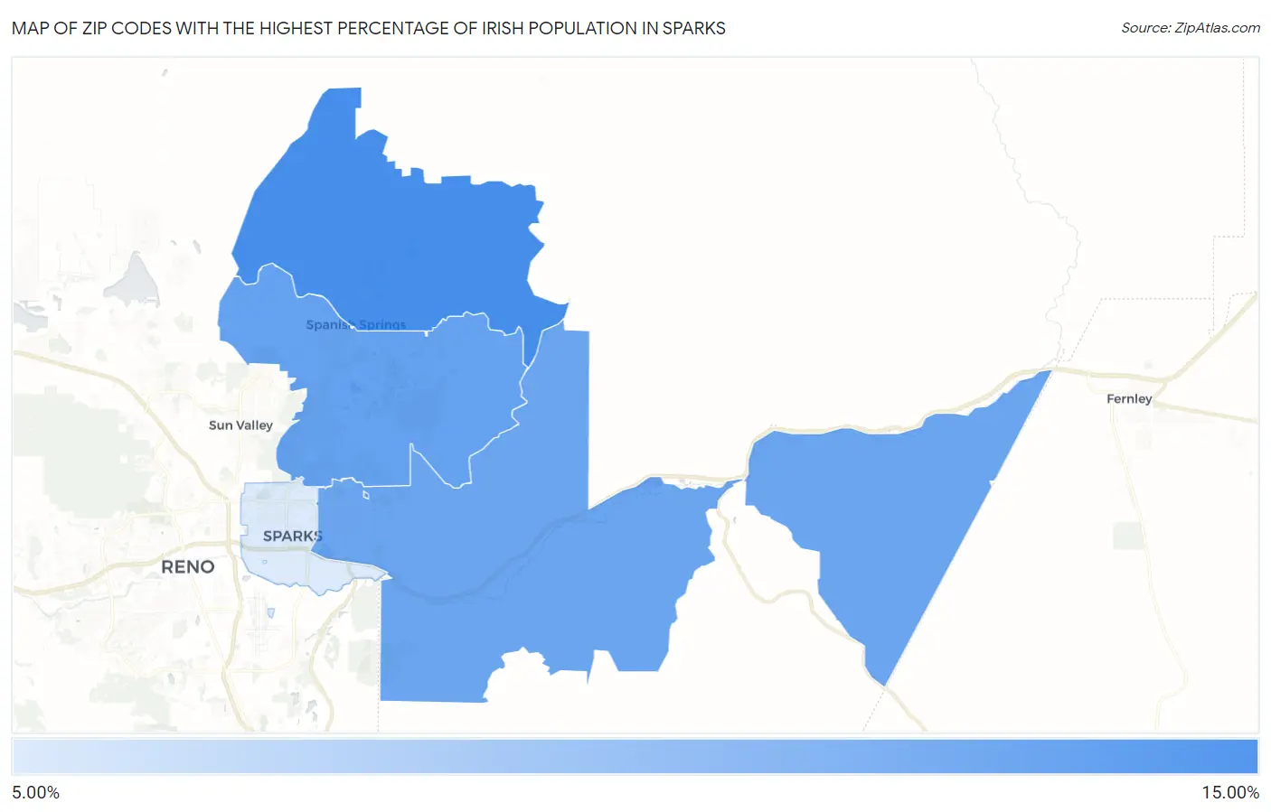 Zip Codes with the Highest Percentage of Irish Population in Sparks Map