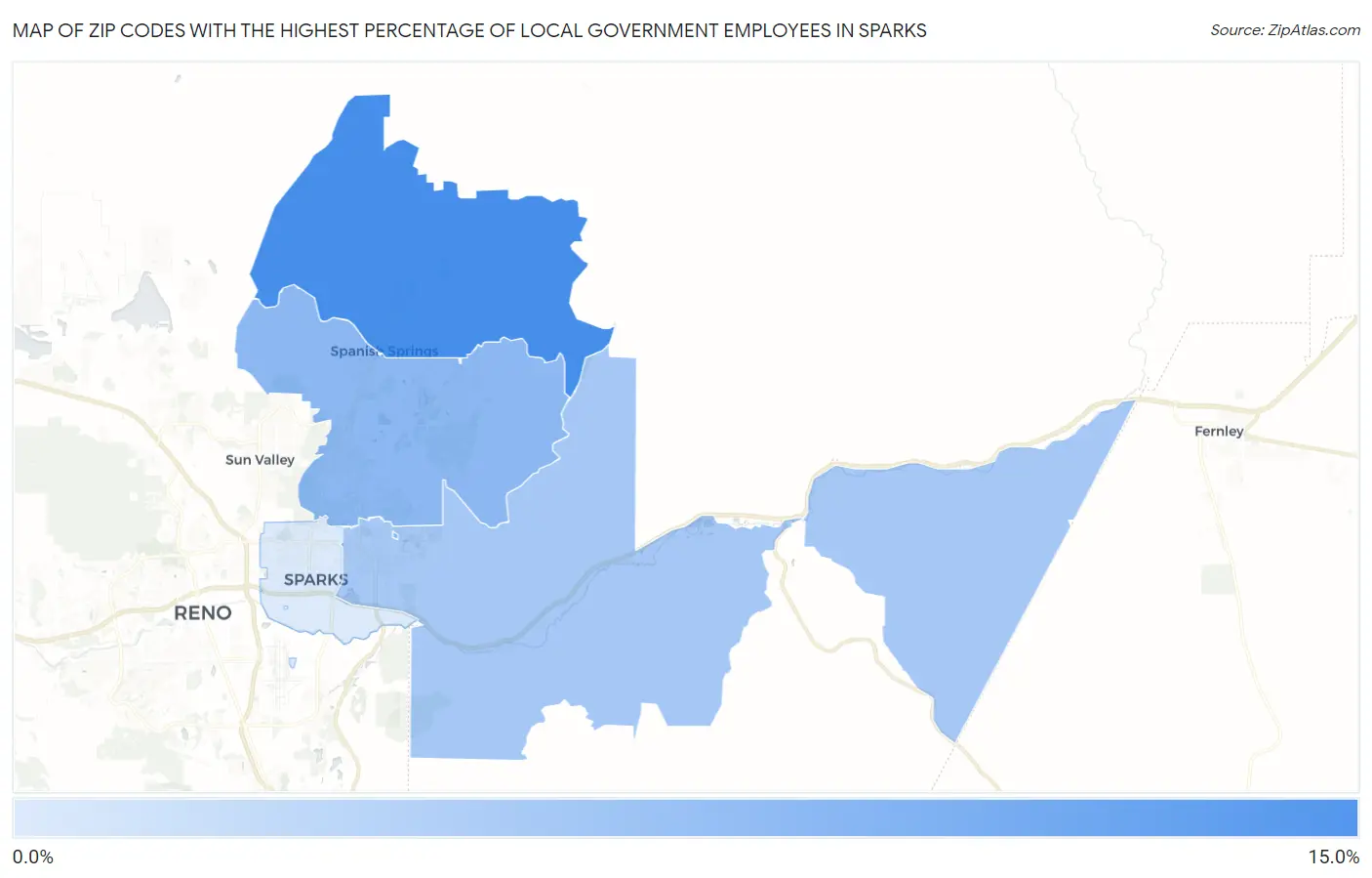 Zip Codes with the Highest Percentage of Local Government Employees in Sparks Map