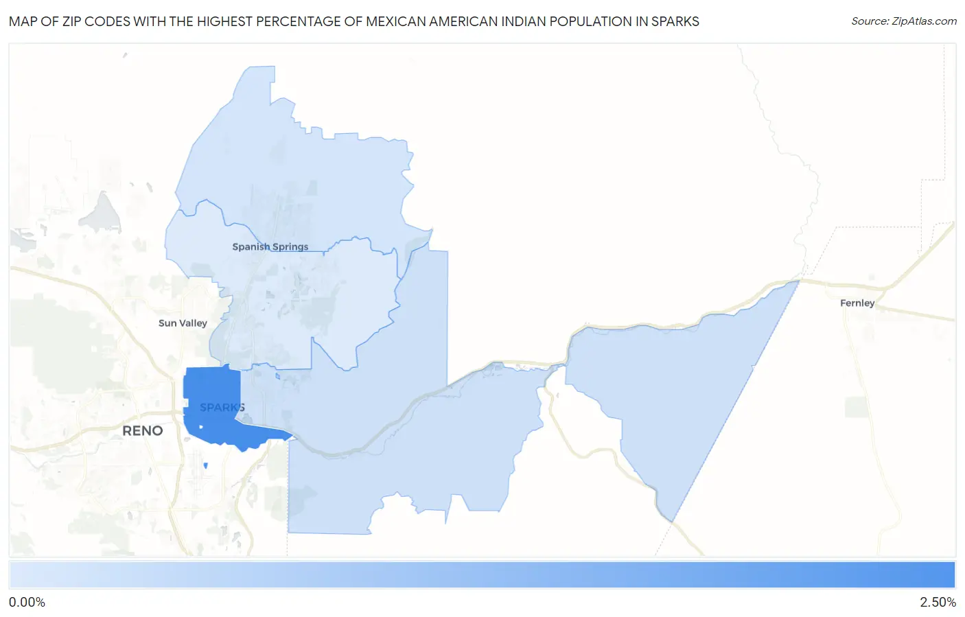 Zip Codes with the Highest Percentage of Mexican American Indian Population in Sparks Map