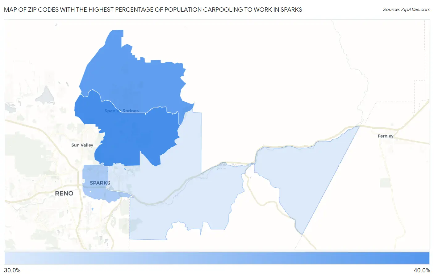 Zip Codes with the Highest Percentage of Population Carpooling to Work in Sparks Map