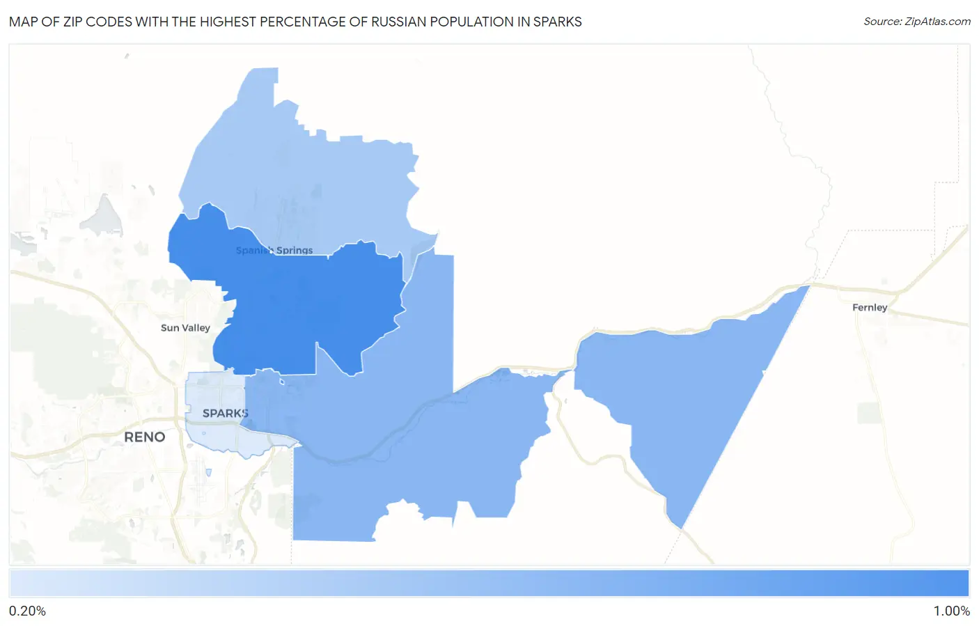Zip Codes with the Highest Percentage of Russian Population in Sparks Map
