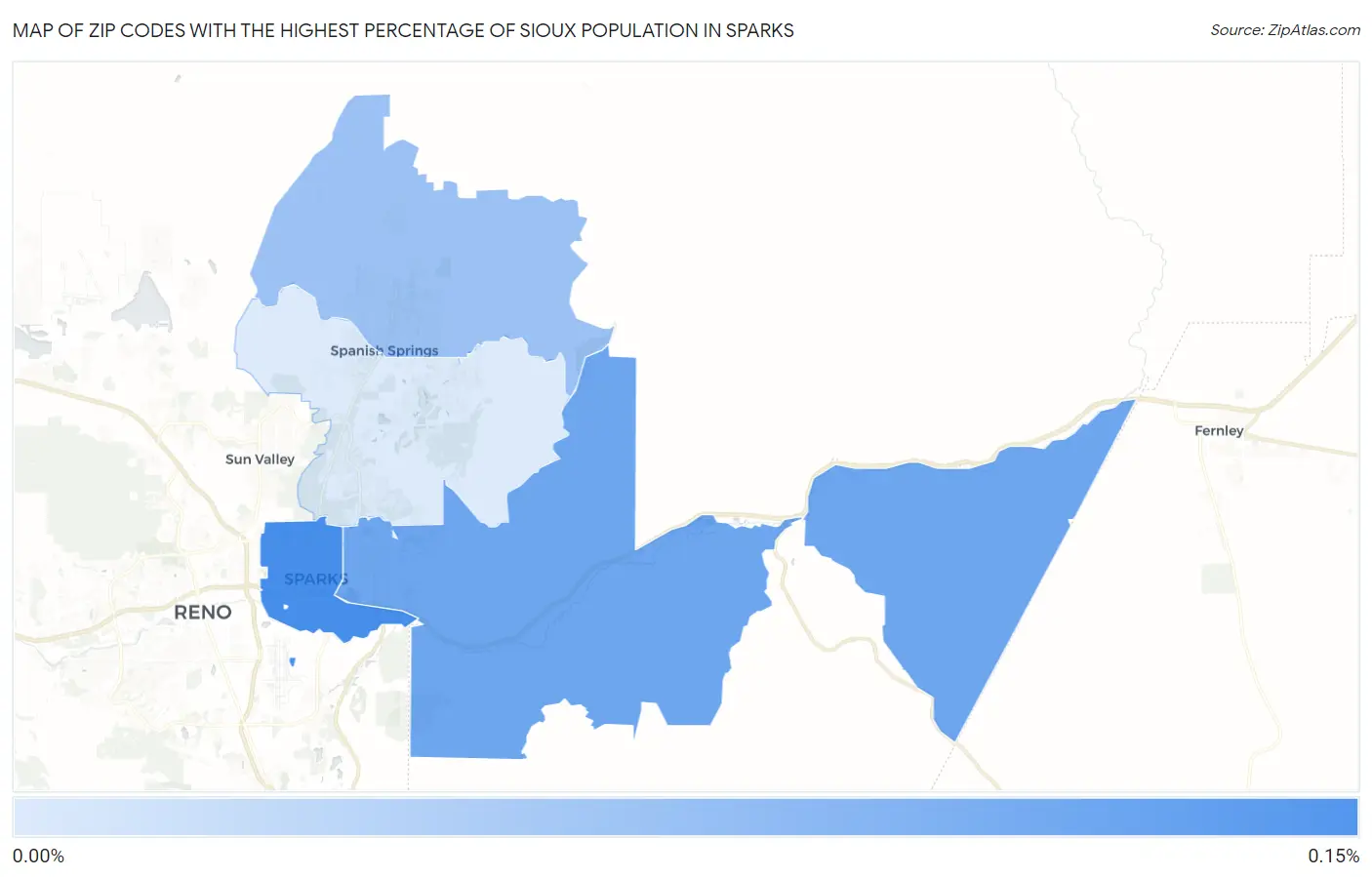 Zip Codes with the Highest Percentage of Sioux Population in Sparks Map