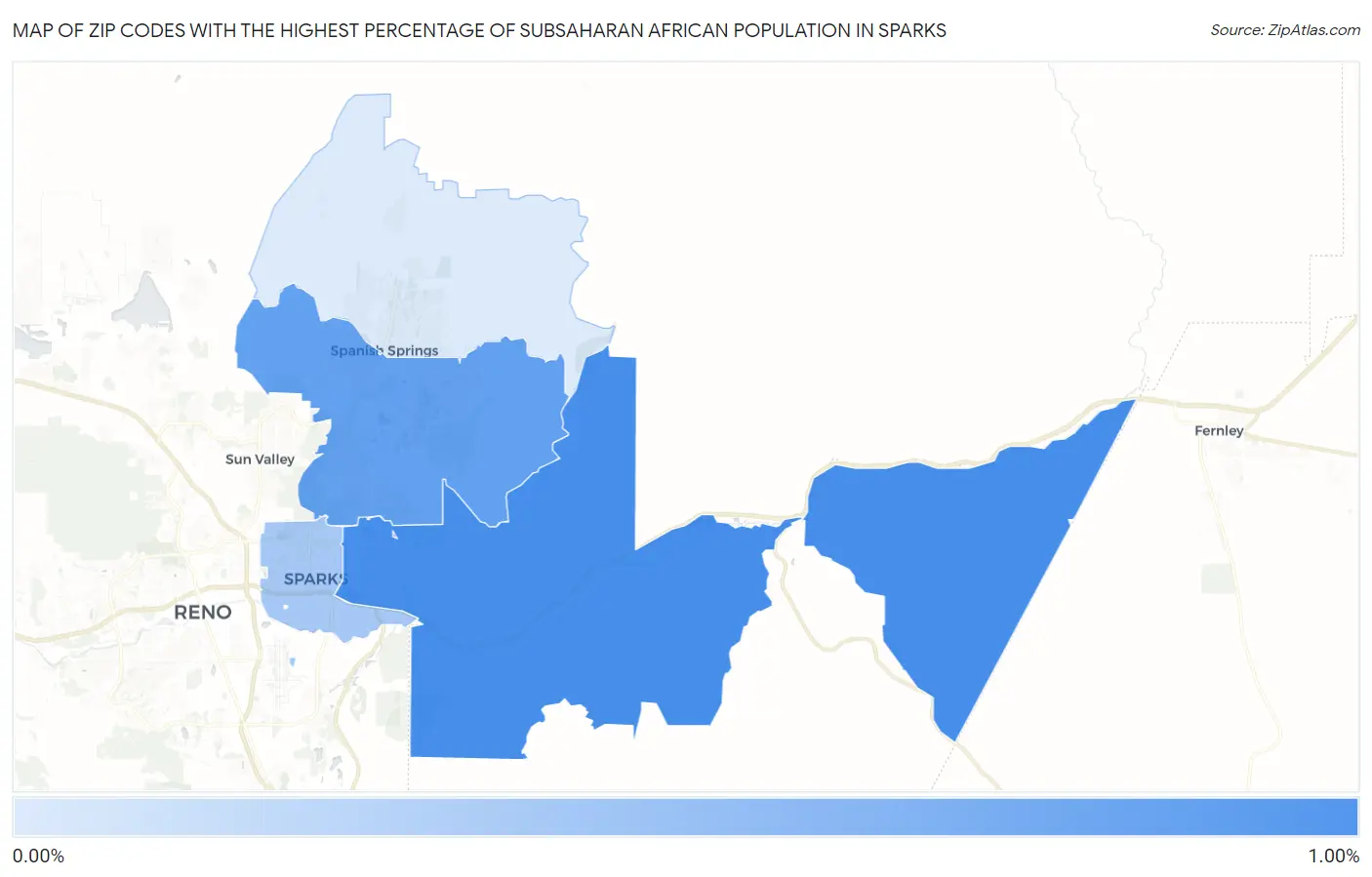 Zip Codes with the Highest Percentage of Subsaharan African Population in Sparks Map