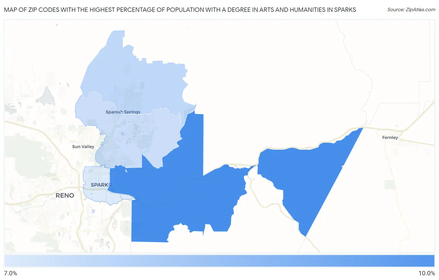 Zip Codes with the Highest Percentage of Population with a Degree in Arts and Humanities in Sparks Map