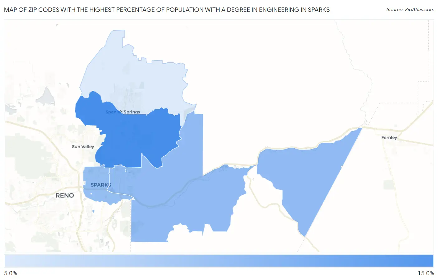 Zip Codes with the Highest Percentage of Population with a Degree in Engineering in Sparks Map