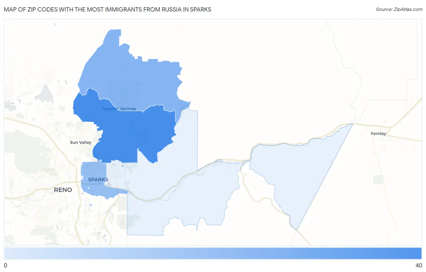 Zip Codes with the Most Immigrants from Russia in Sparks Map