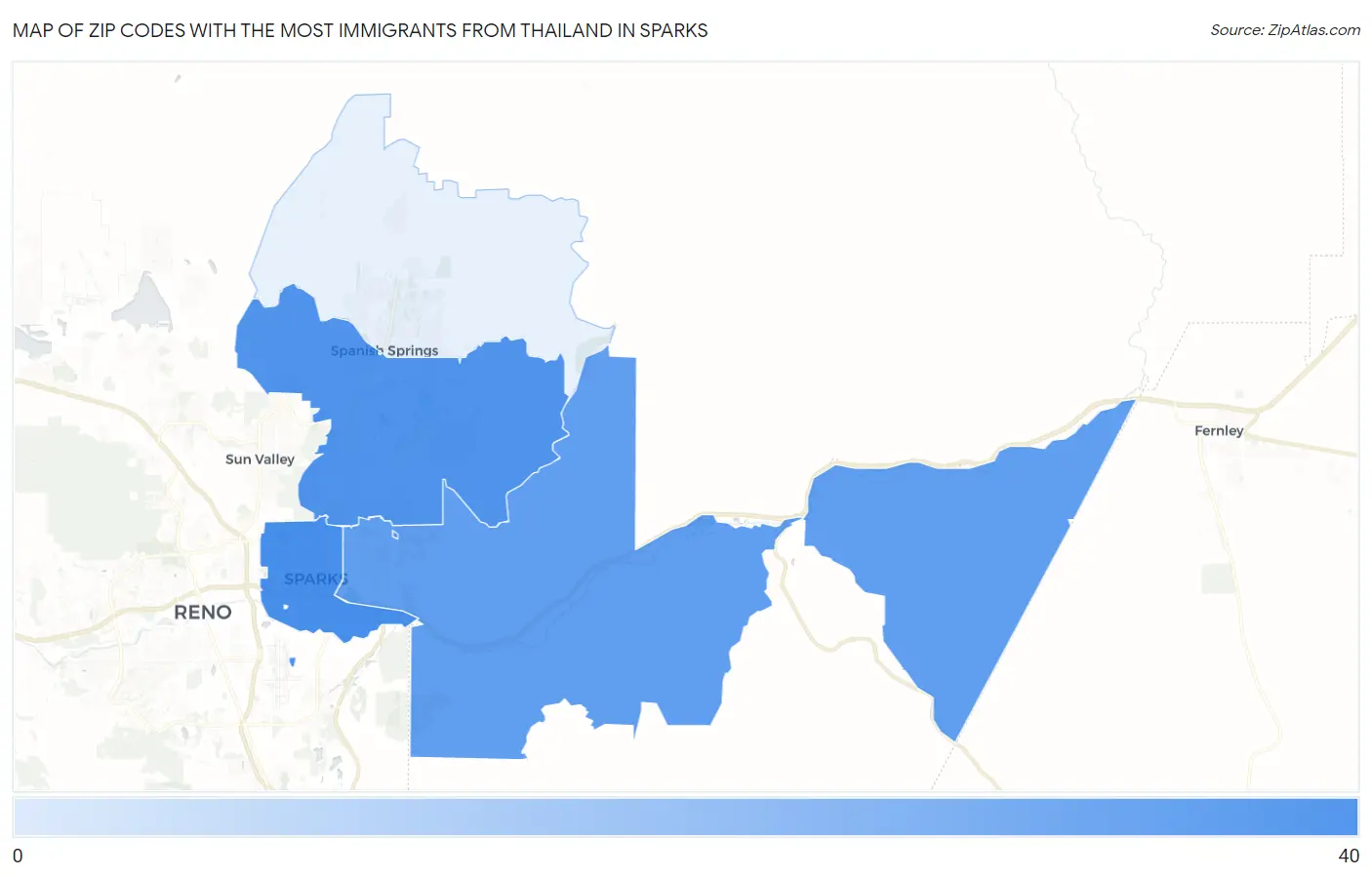 Zip Codes with the Most Immigrants from Thailand in Sparks Map