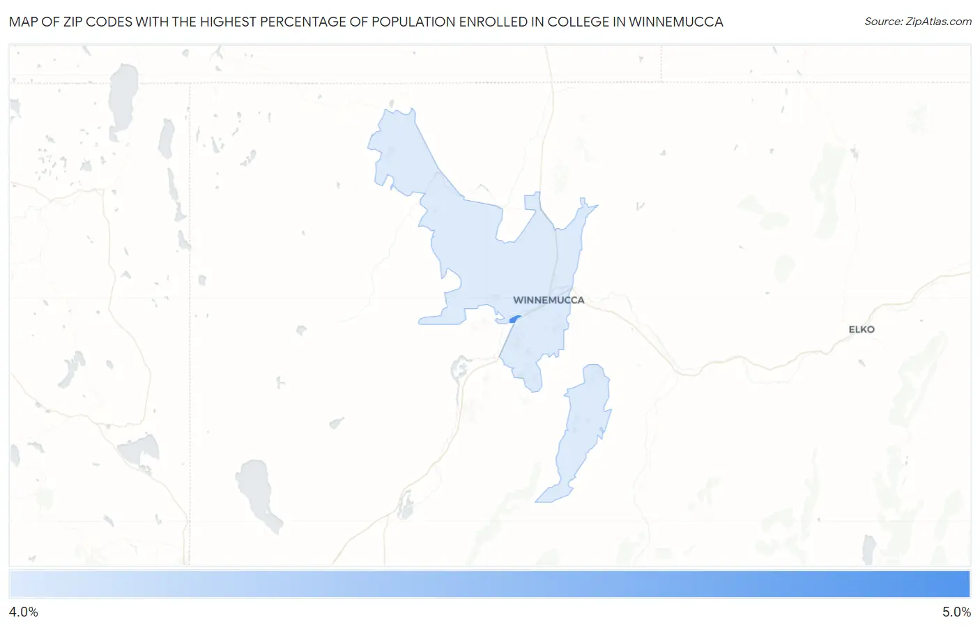 Zip Codes with the Highest Percentage of Population Enrolled in College in Winnemucca Map