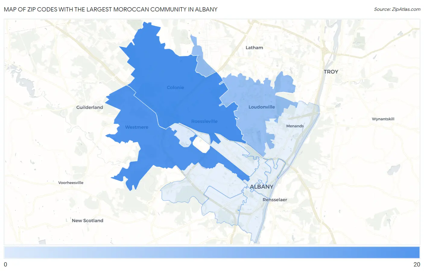 Zip Codes with the Largest Moroccan Community in Albany Map