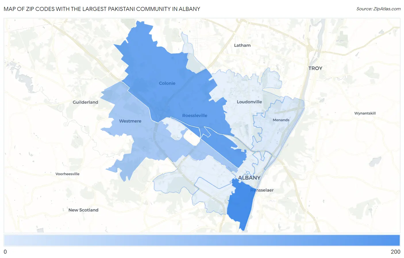 Zip Codes with the Largest Pakistani Community in Albany Map
