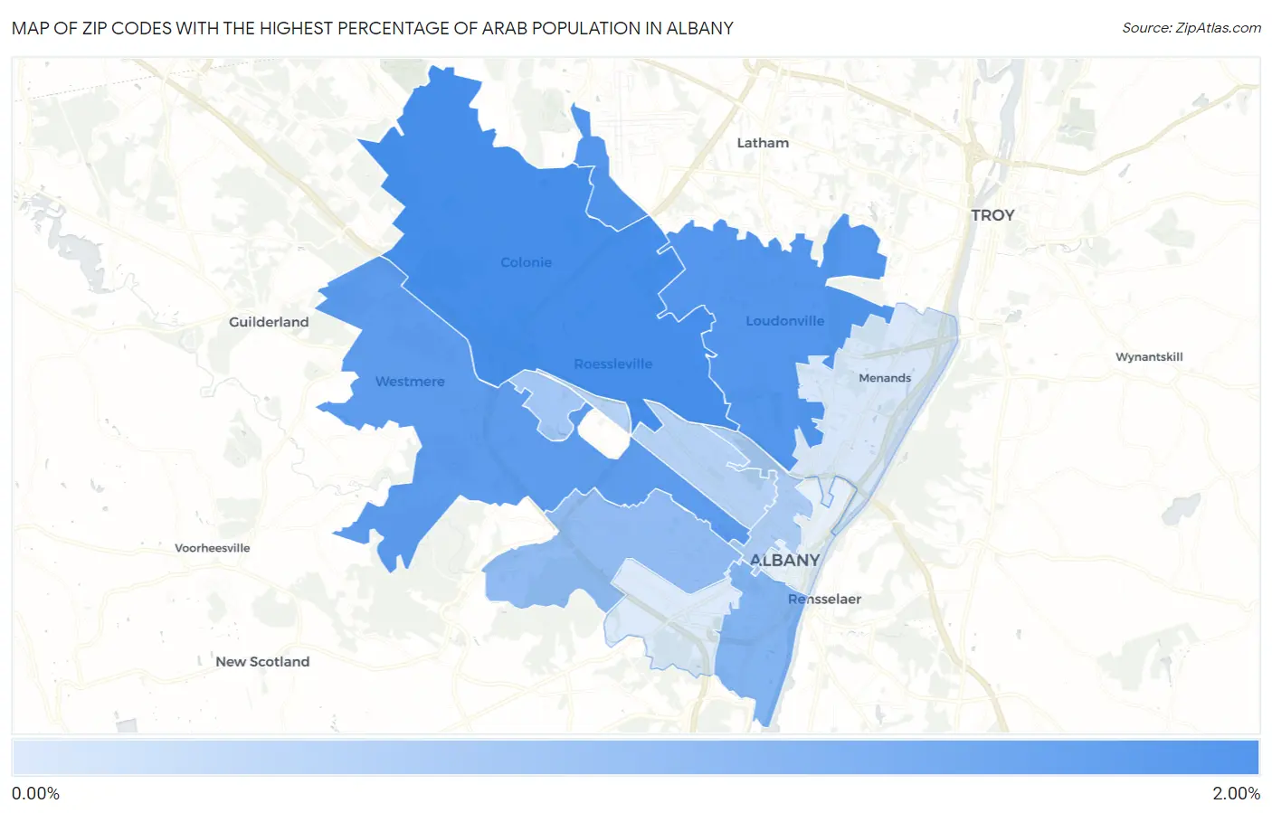 Zip Codes with the Highest Percentage of Arab Population in Albany Map