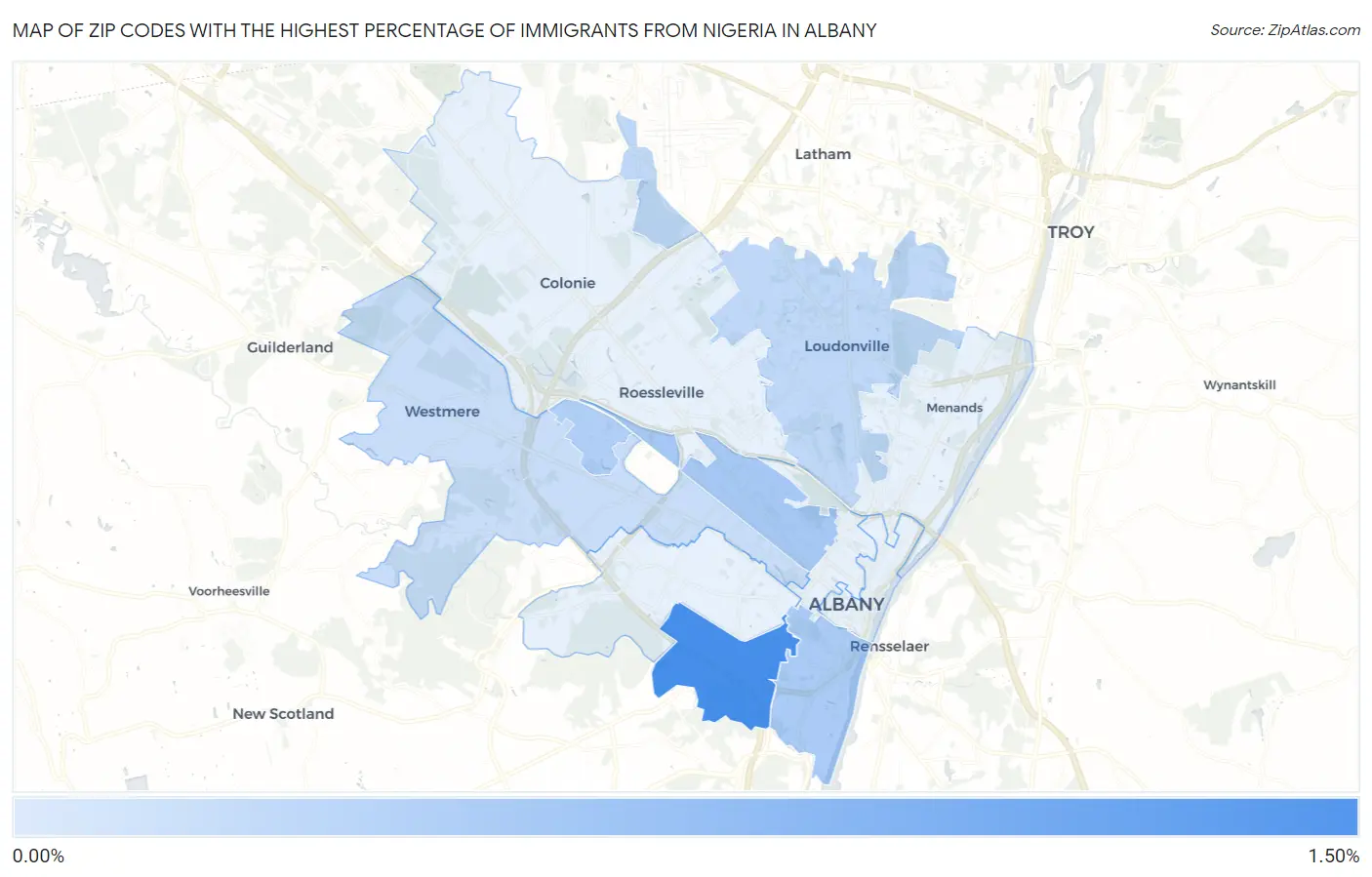 Zip Codes with the Highest Percentage of Immigrants from Nigeria in Albany Map