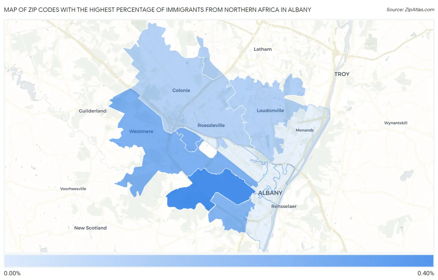 Zip Codes with the Highest Percentage of Immigrants from Northern Africa in Albany Map