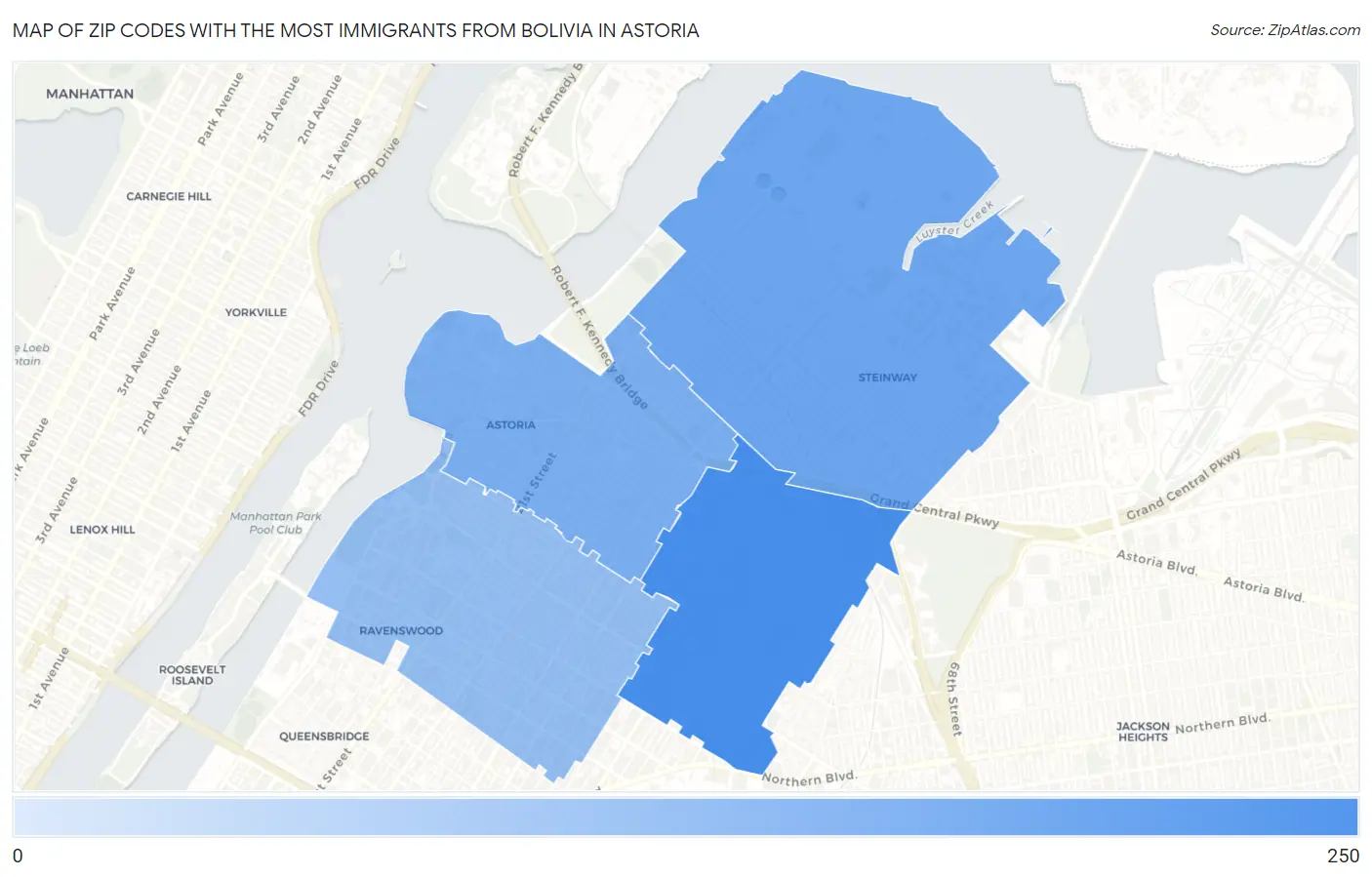 Zip Codes with the Most Immigrants from Bolivia in Astoria Map