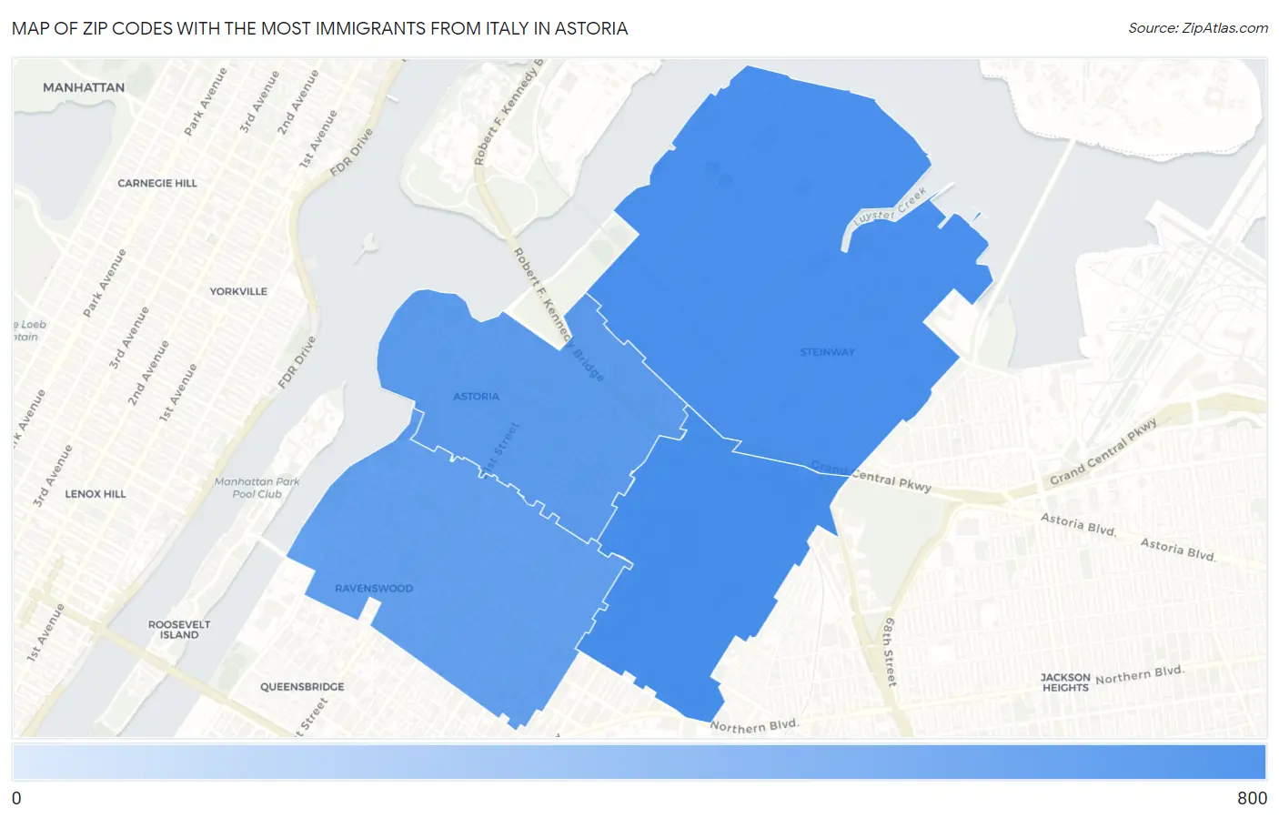 Zip Codes with the Most Immigrants from Italy in Astoria Map