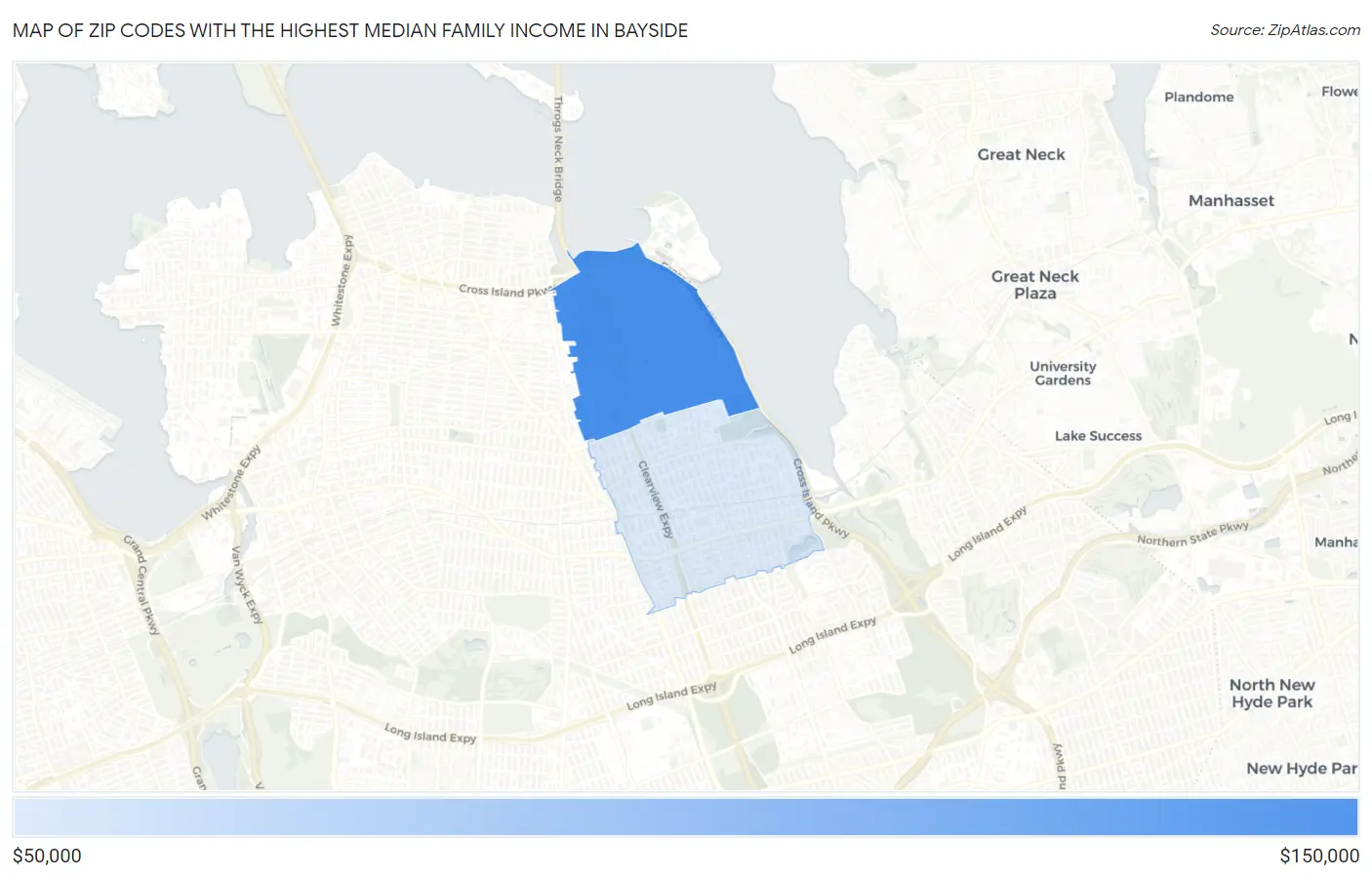 Zip Codes with the Highest Median Family Income in Bayside Map
