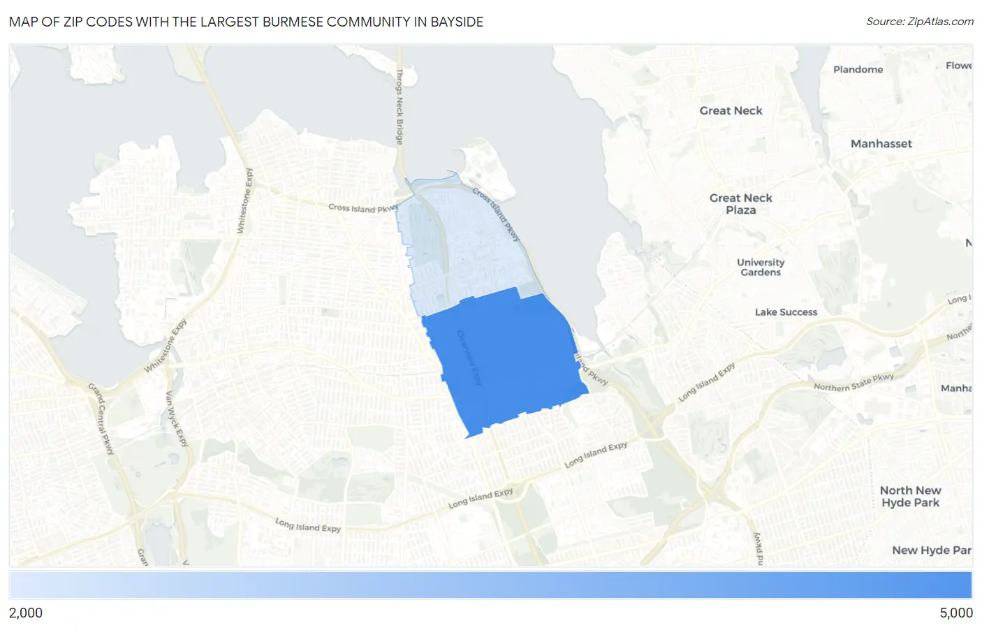 Zip Codes with the Largest Burmese Community in Bayside Map