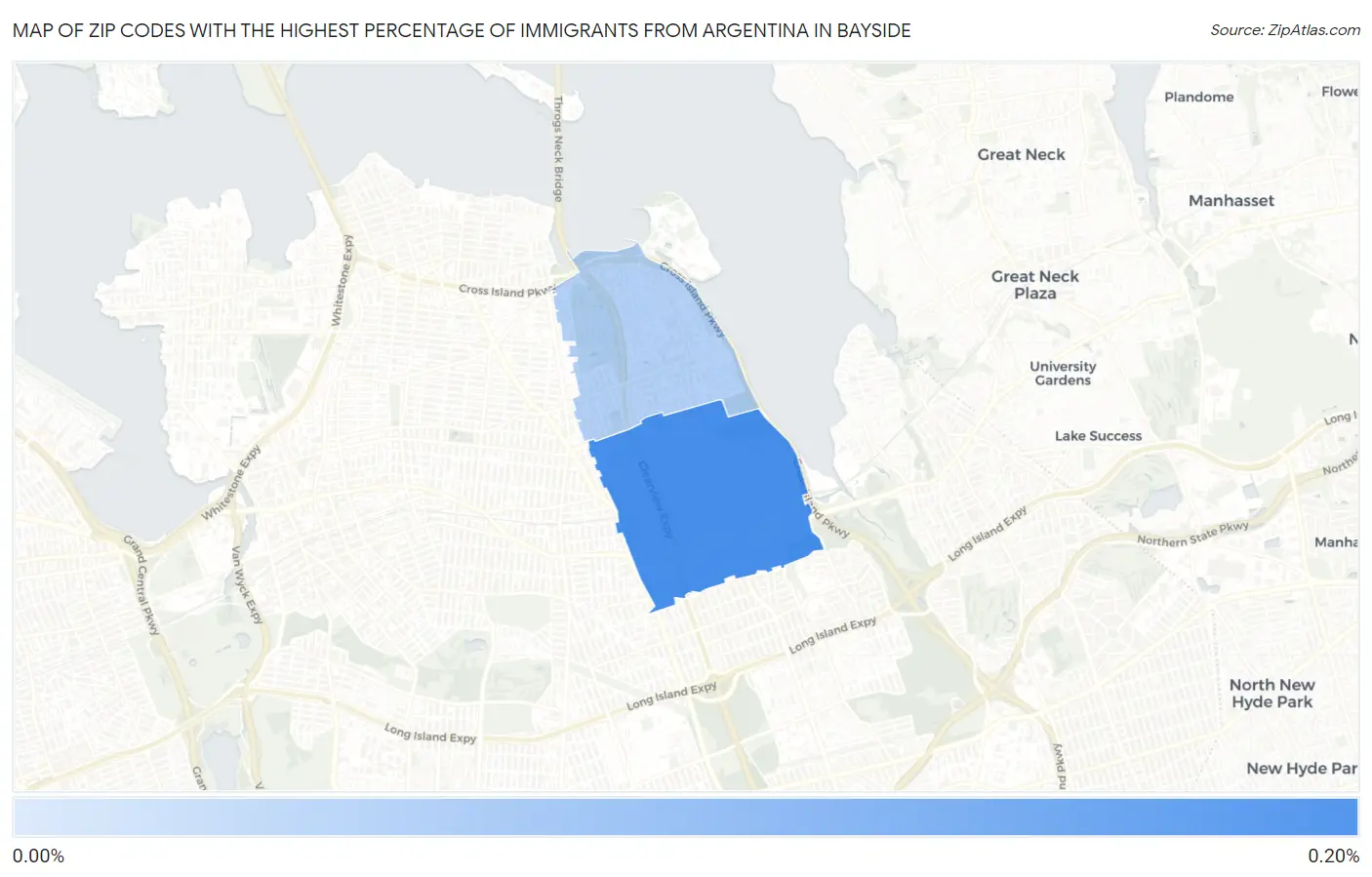 Zip Codes with the Highest Percentage of Immigrants from Argentina in Bayside Map