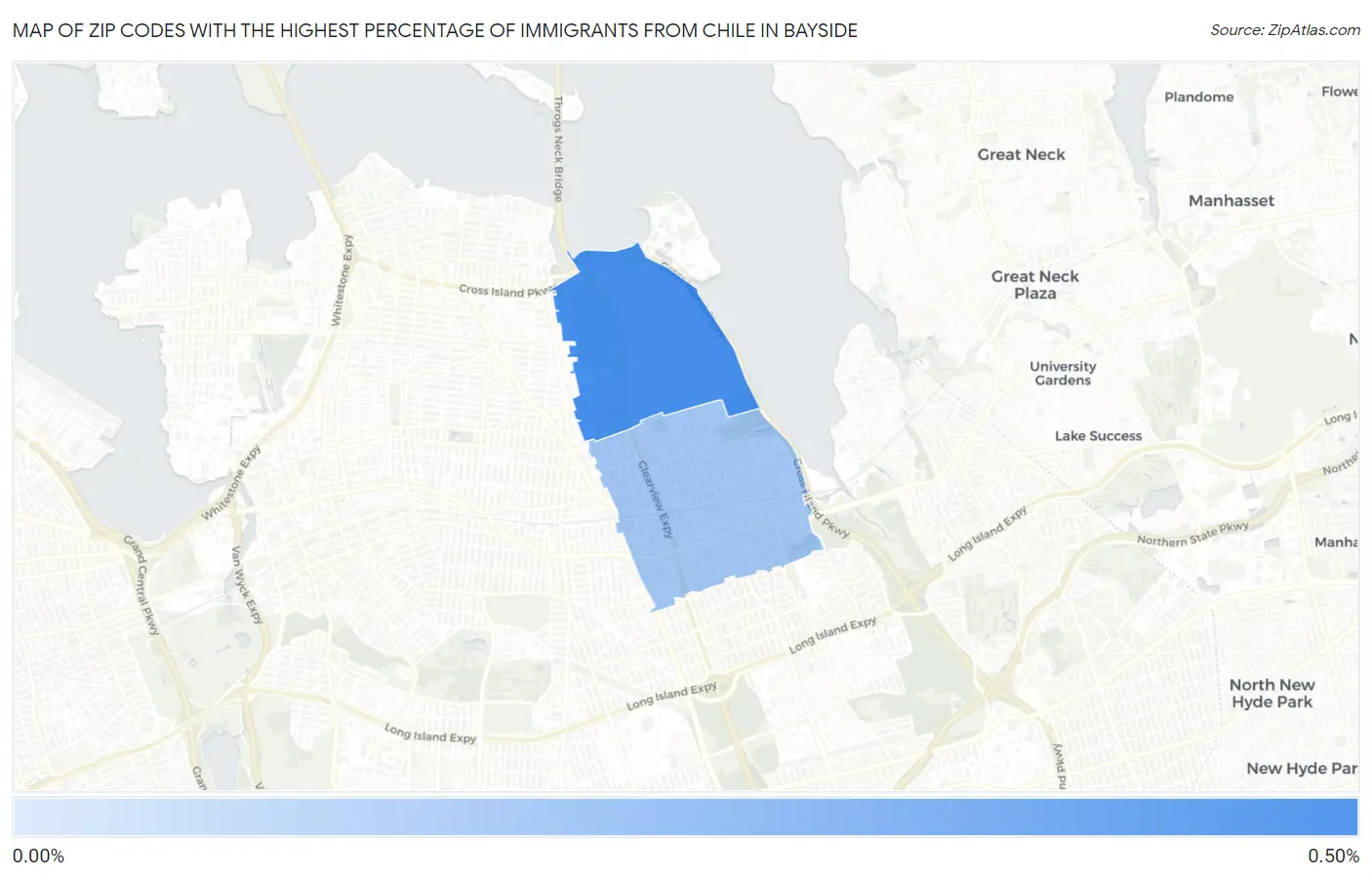 Zip Codes with the Highest Percentage of Immigrants from Chile in Bayside Map