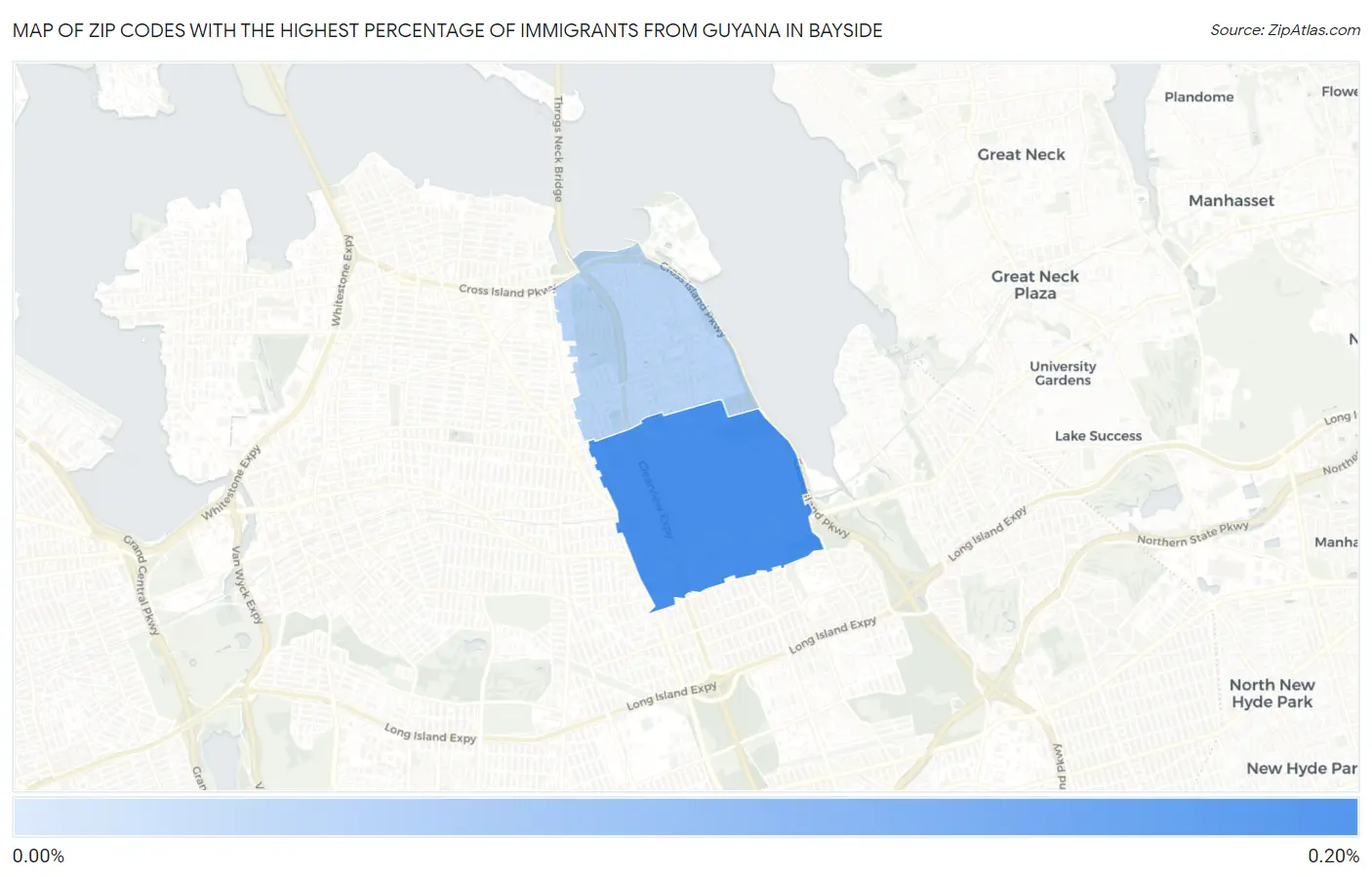 Zip Codes with the Highest Percentage of Immigrants from Guyana in Bayside Map
