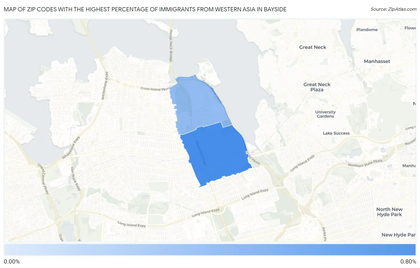 Zip Codes with the Highest Percentage of Immigrants from Western Asia in Bayside Map